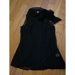 Banana Republic womens black polka dot sheer lined sleeveless tied high neck 00P